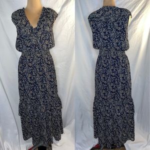 Max Studio - Blue Flower Print Ruffle Casual Maxi Dress